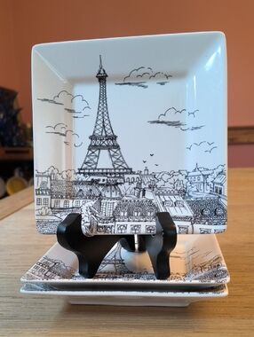 Set of 3: 222 Fifth "City Scenes" Paris Appetizer Plates - Eiffel Tower